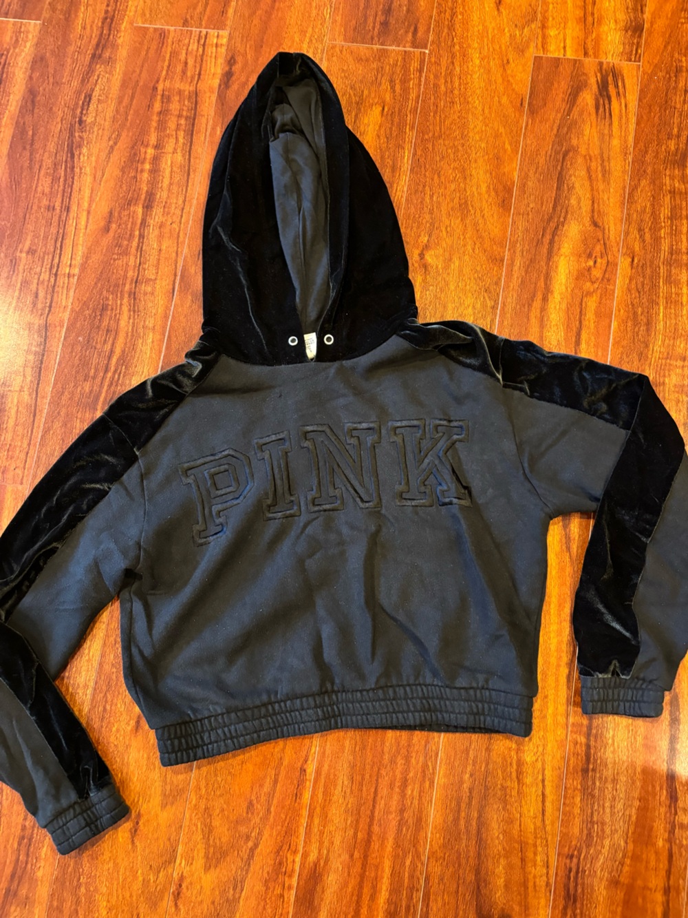 PINK Victoria's Secret Black Velvet-Trim Hoodie